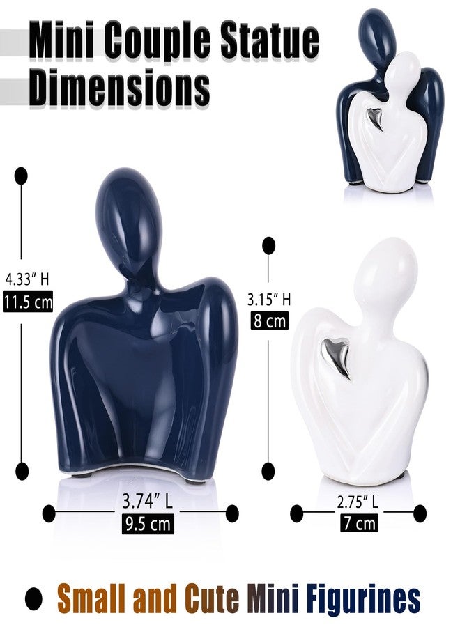 oliruim Mini Couple Ceramic Small Statue, Romantic Couple Figurine for Home Decor, Tv Stand, Living Room Nick nacks, Dresser for Bedroom, Shelves, Valentine, Items for Wedding Decor (Blue White and Silver) - Image 3
